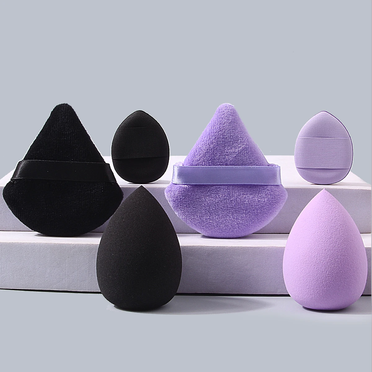 Ensemble de bouffantes de poudre de maquillage en éponge Super douce, éponge usable sèche et humide/bouffée de poudre triangulaire/mini outils de maquillage 6 pièces
