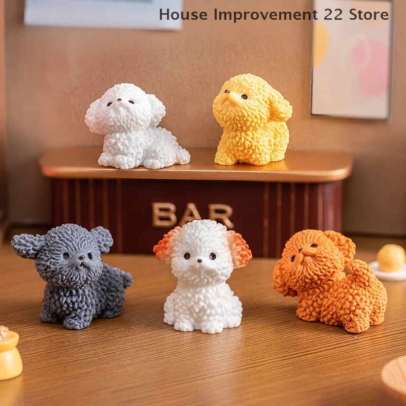 6Pcs Curly Puppy Ornament Cute Animal Dog Figurine Micro Landscape Home Desktop Decoration Car Interior