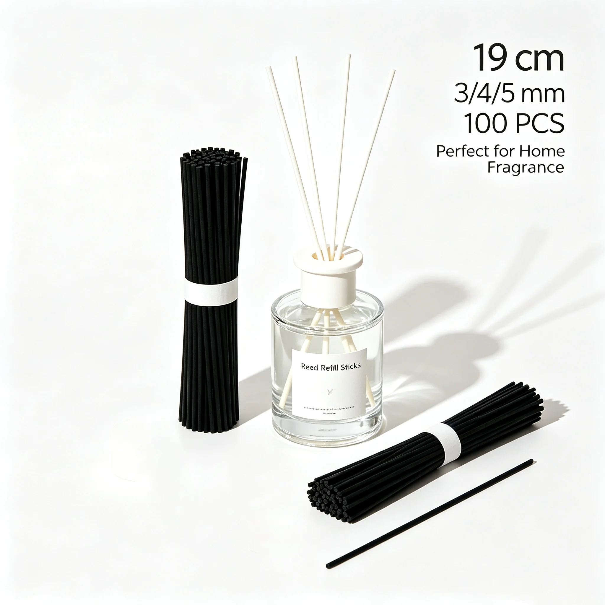19cm Reed Diffuser Sticks Black & White Fiber Replacement Diffuser Sticks, 3/4/5mm Essential Oil Volatile Rod for Home Hotel