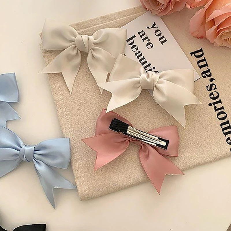 Elegant Satin Bow Hair Clips For Girls Kawii Barrettes Cute Hair Accessoires Ribbon Woman Hairpins Hairgrip