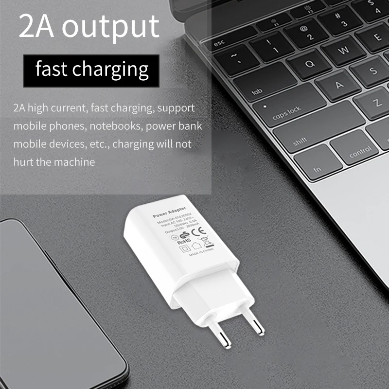 2A European-Regulator Charger Lightweight USB Mobile Phone Adapter CE GS Certified Travel France Russia Germany Conversion Plug