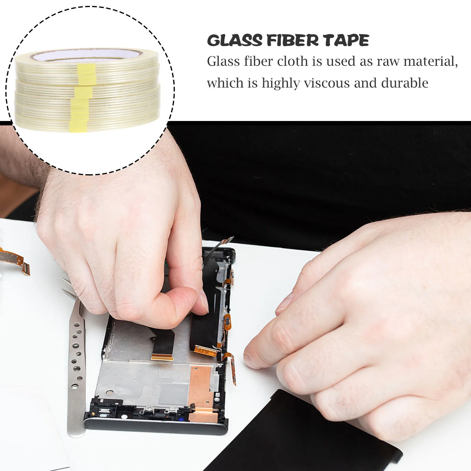 

6 Rolls Transparent Fiberglass Tape Self-Adhesive Strong Adhesion Construction Sealing Bundling Fixing Durable Packaging Tape