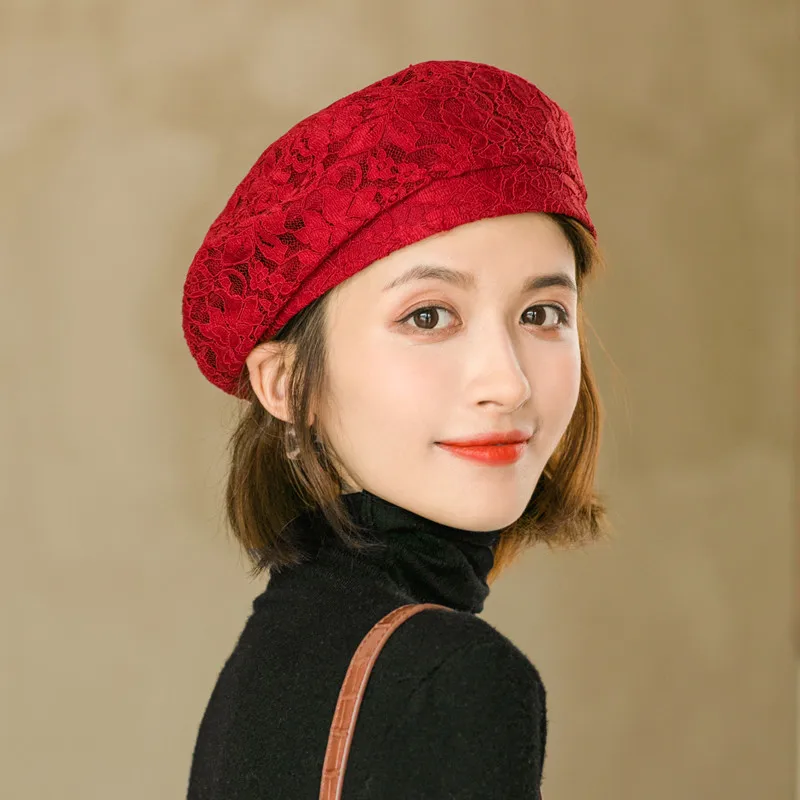 Lace Women\'s Beret Spring and Summer Hat Ladies Japanese Autumn AndWinter All-match Painter Hat 2022 Street Girl Octagonal Beret