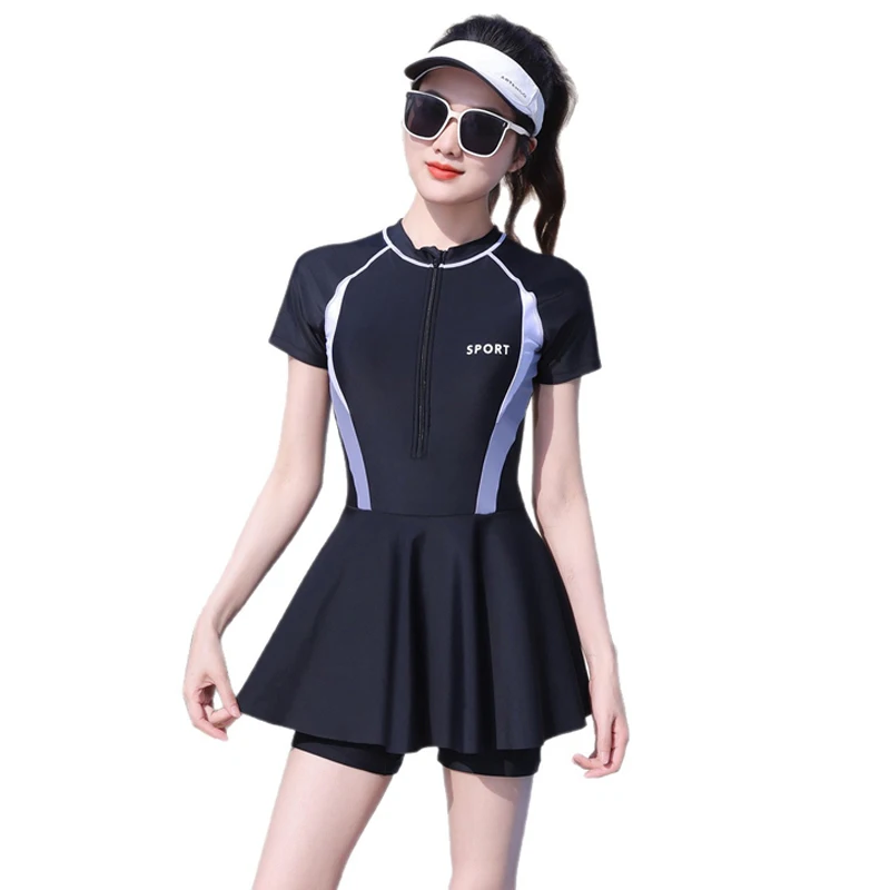 Conservative Women Burkini Swimsuit Short Sleeve One Piece Half Coverage Swimming Wear Plus Size Muslim Bathing Suit New