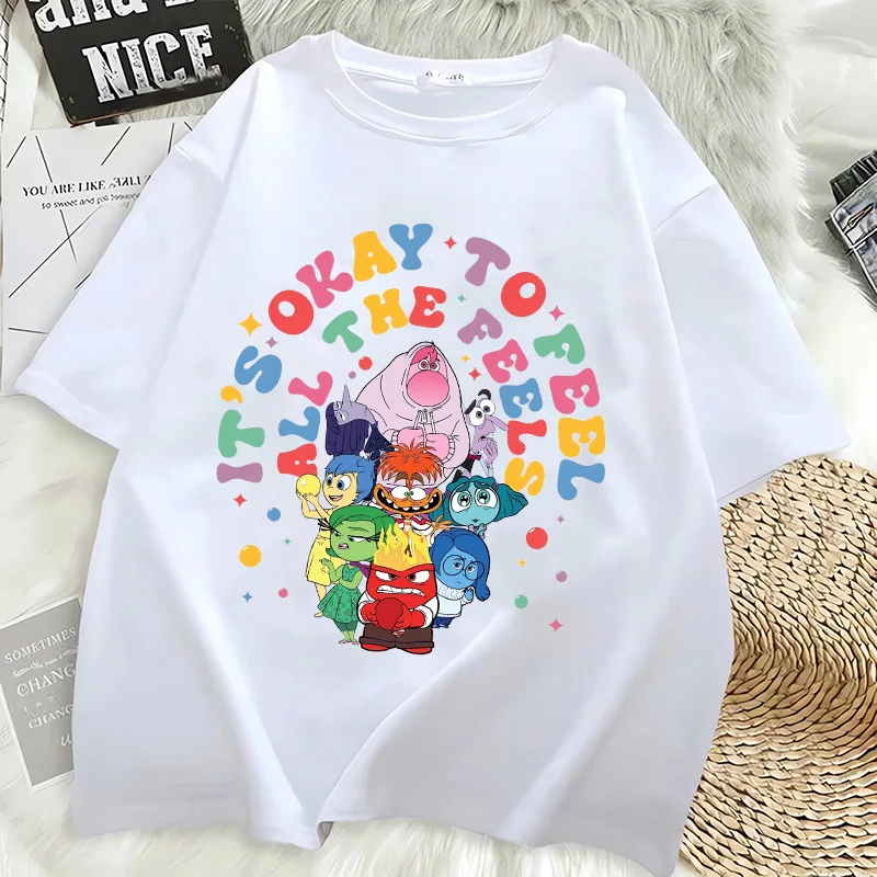 Disney Inside Out 2 T-shirt Kobiety Mężczyźni Cartoon Printed Tee Adult Family Clothes Summer White Loose T-shirts Casual Cute Clothing