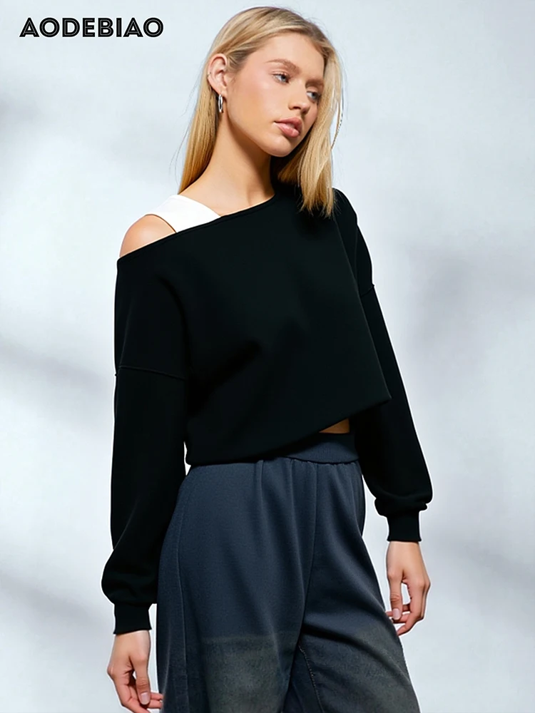 AODEBIAO Women Hoodie Autumn Winter Long Sleeves Fashion Solid Top Sexy Off-shoulder Casual Streetwear New Black Hoodie Women