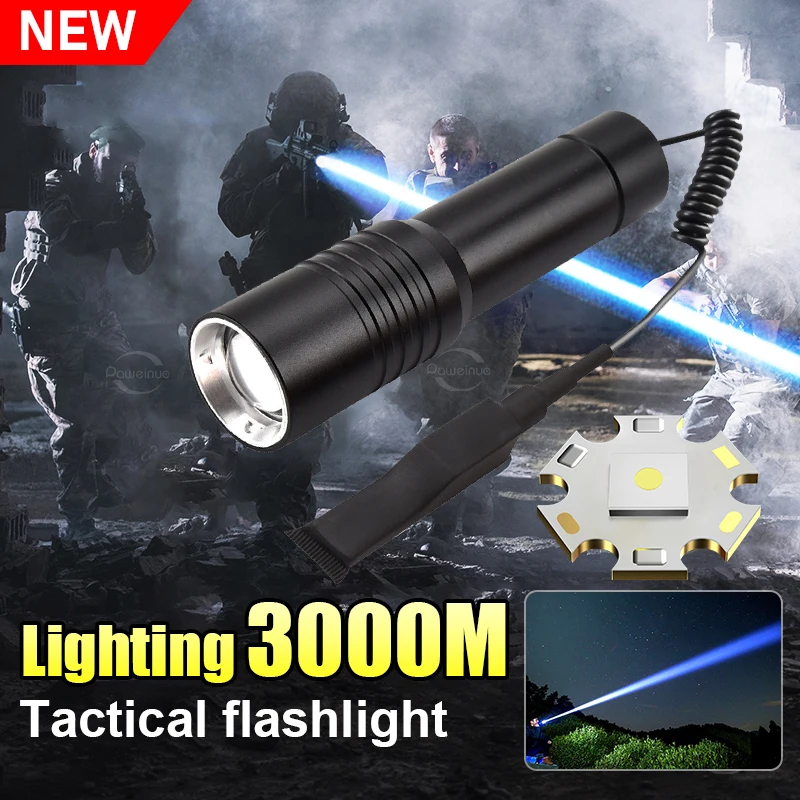 2023 Military Tactical Flashlights Zooming Long Range Tactical Lamp Led Flashlight Powerful Torch Outdoor Patrol Hunting Lantern