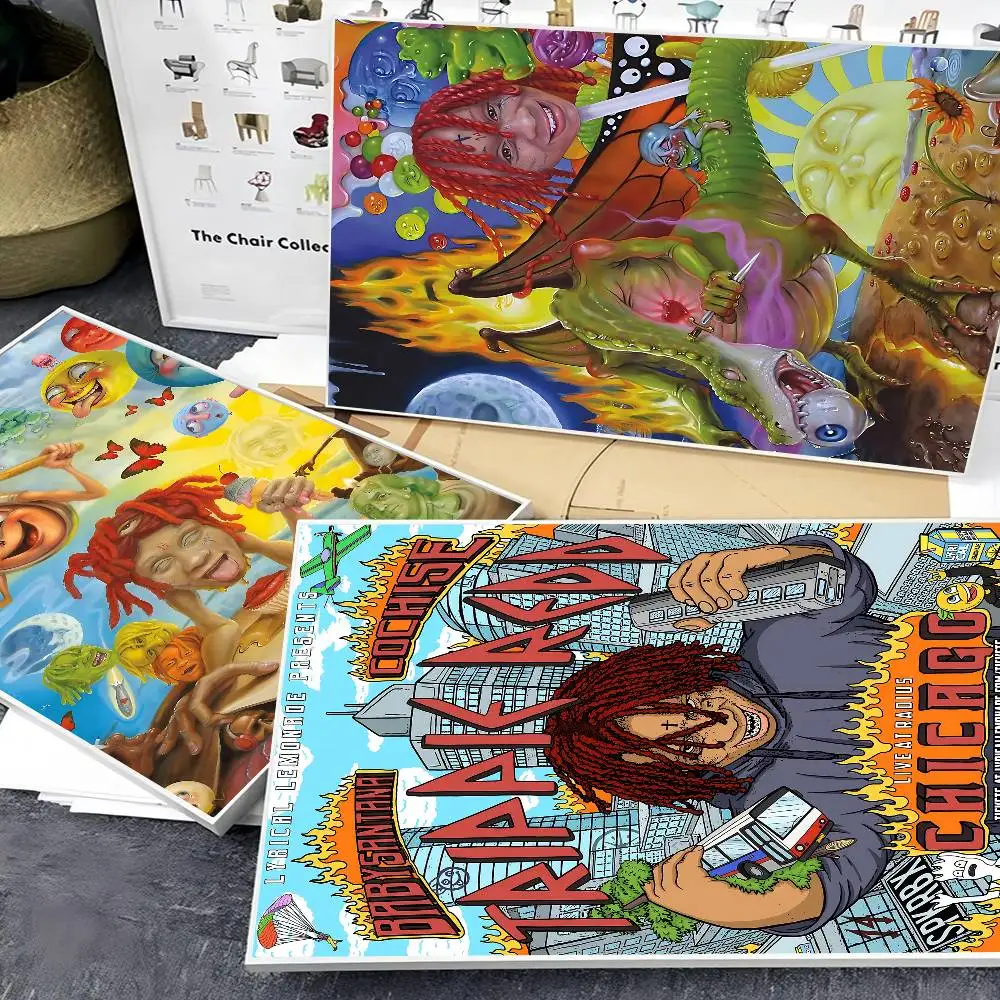 Trippie Rapper Sänger Redd Anime Poster Klebrige wasserfeste Papieraufkleber Kaffeehaus Bar Kawaii Raumdekoration