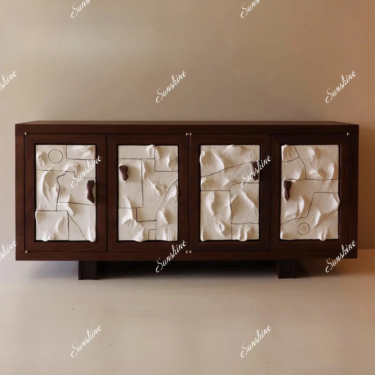 

American retro solid wood carving flower TV cabinet, light luxury four chest cabinet