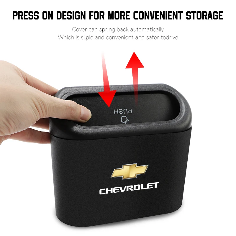 Portable Car Trash Can Auto Logo Hanging Storage Box For Chevrolet Silverado Trax Cruze Spark Tahoe Matiz Nubira Groove SS Kalos