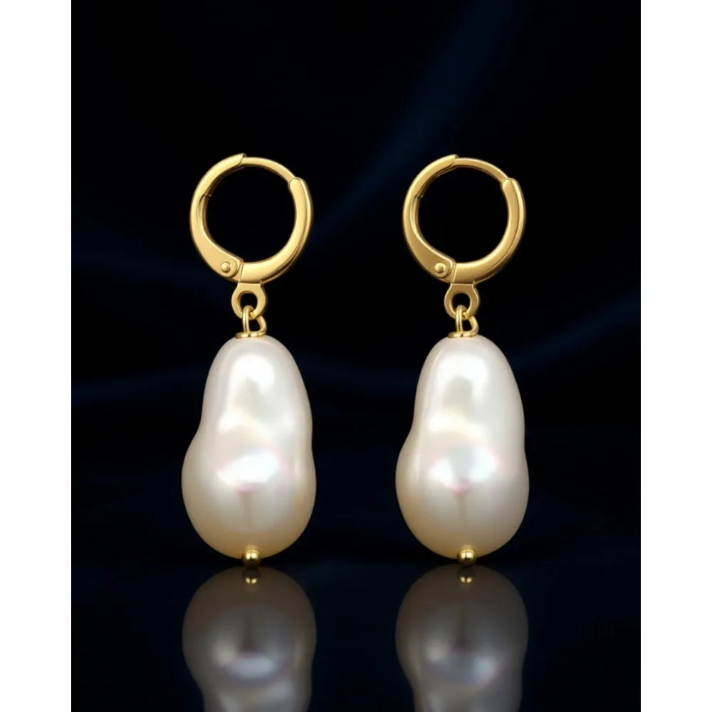 

Маленькие серьги-кольца из золота 14 карат с имитацией барочного жемчуга для женщин