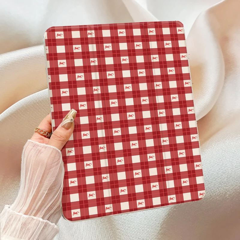 ins Retro Red checkered pony  TABLET CASE FOR iPad pro 10/11-Inch 2020/6th/7th /8th /Air 3rd/Air 4th/9th gen/Air 5th Gen 2022/Ai
