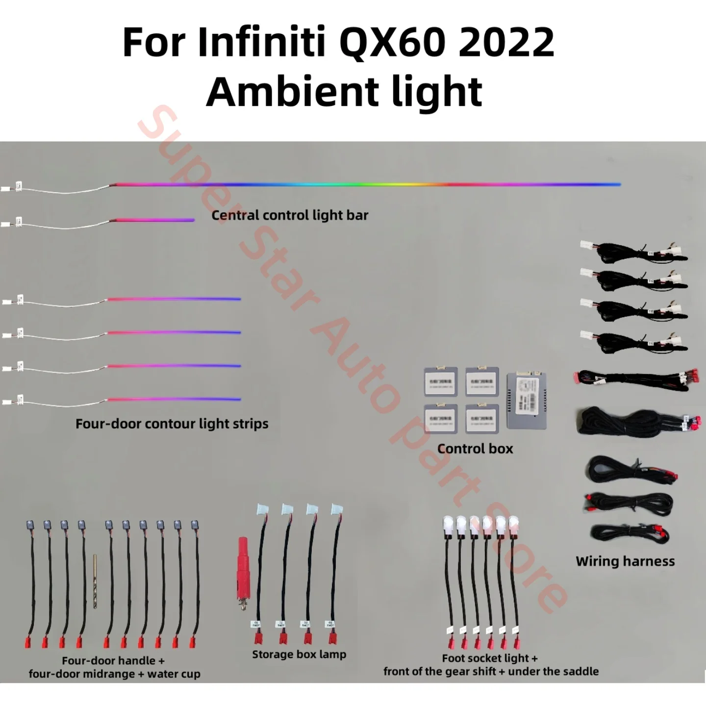 

Для INFINITI QX60 2022 + светодиодная атмосферная лампа, обновление автомобильного внутреннего освещения, автомобильные аксессуары, окружающее освещение, управление через приложение, новинка