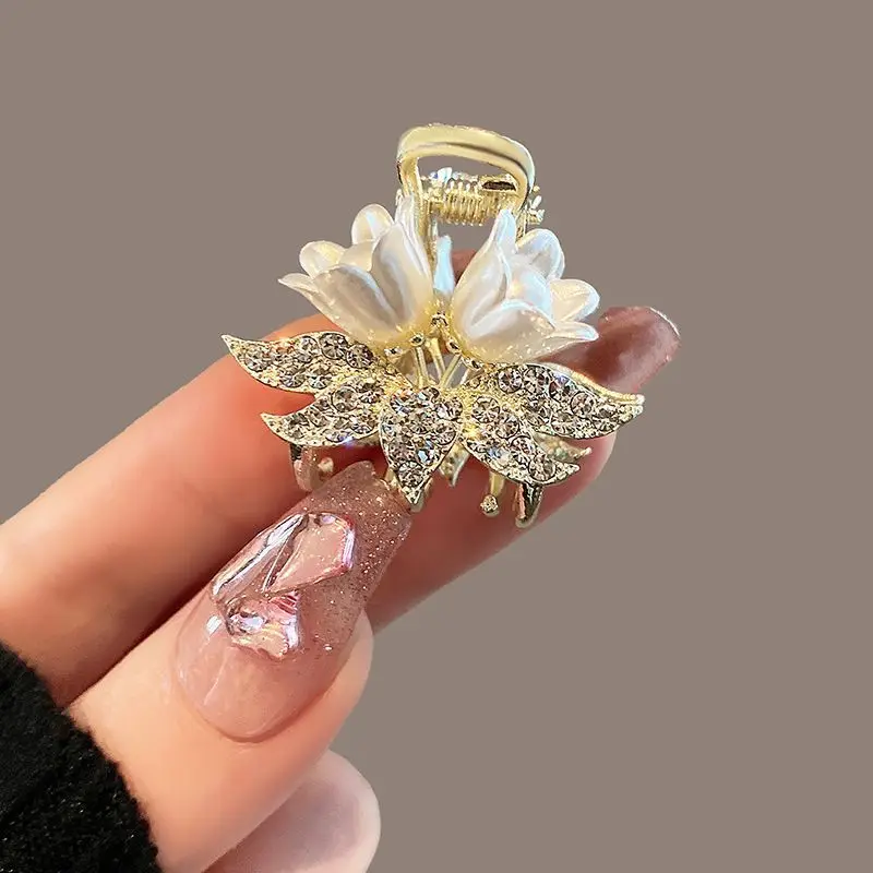 

Pearl Bell Orchid Claw Clip Romantic Hair Claw Small Mini Bang Clip Metal Hair Card Sweet Hair Accessories