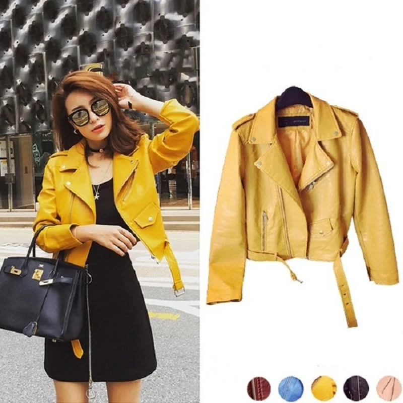 Women\'s Faux Pu Leather Suede Short Jacket  Zipper Motorcycle Coat Womens Spring Fashion Biker Jackets Dropshipping