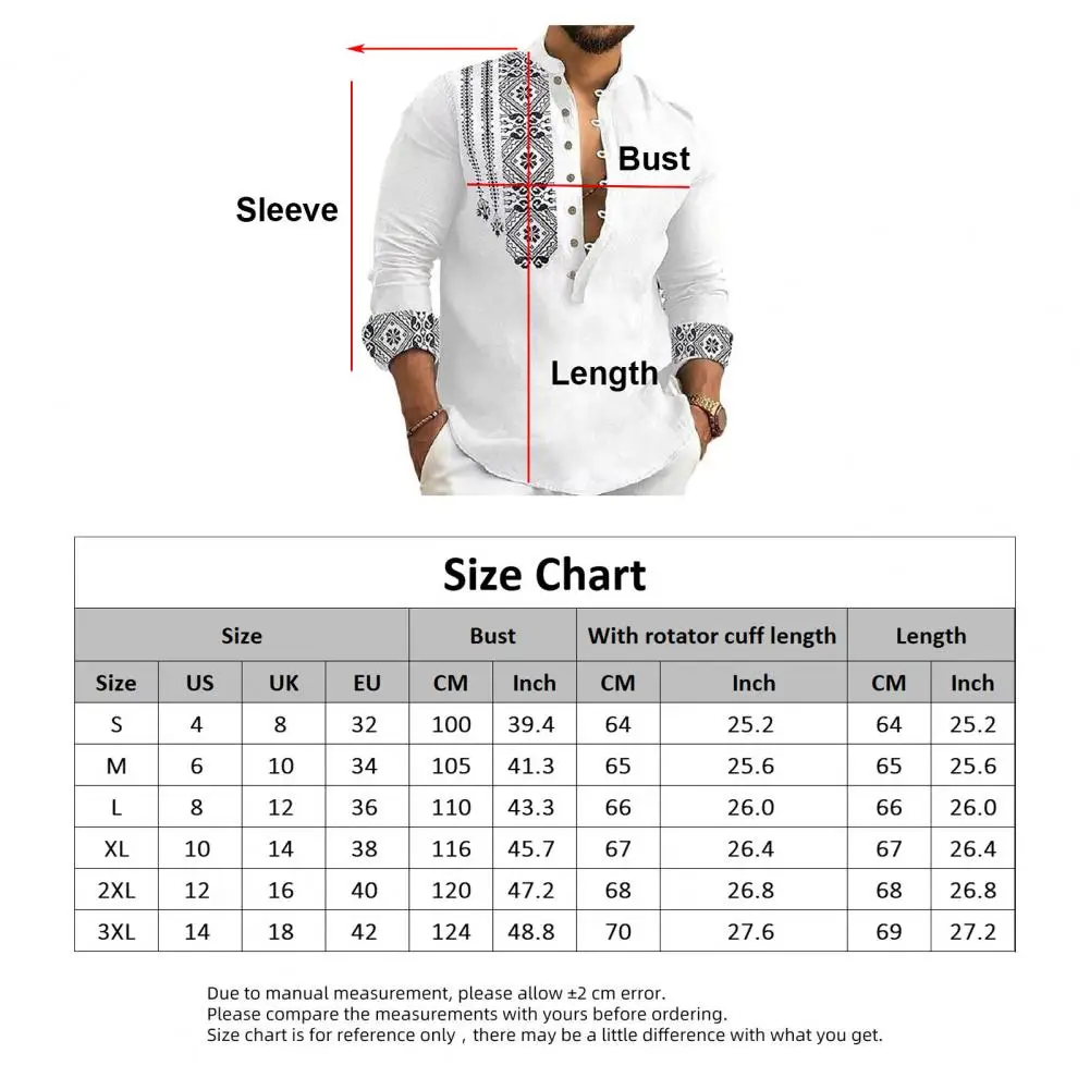 Ethnic Style Men Fall Spring Shirt Vintage Print Half Single-breasted Men Shirt Slim Fit Soft Breathable Men Casual Office Top