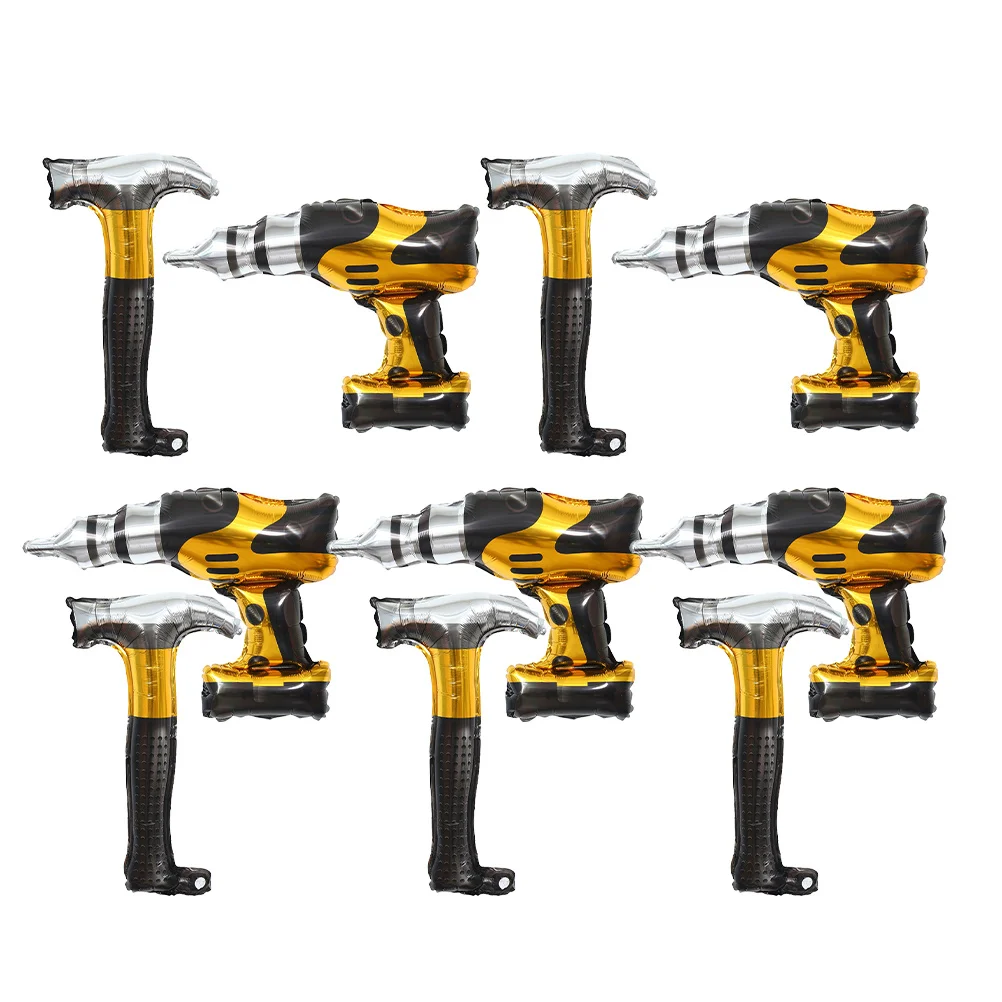 

10Pcs Hammer Drill Shaped Foil Balloon Construction Themed Party Decoration Lightweight Inflatable Balloons for Birthday
