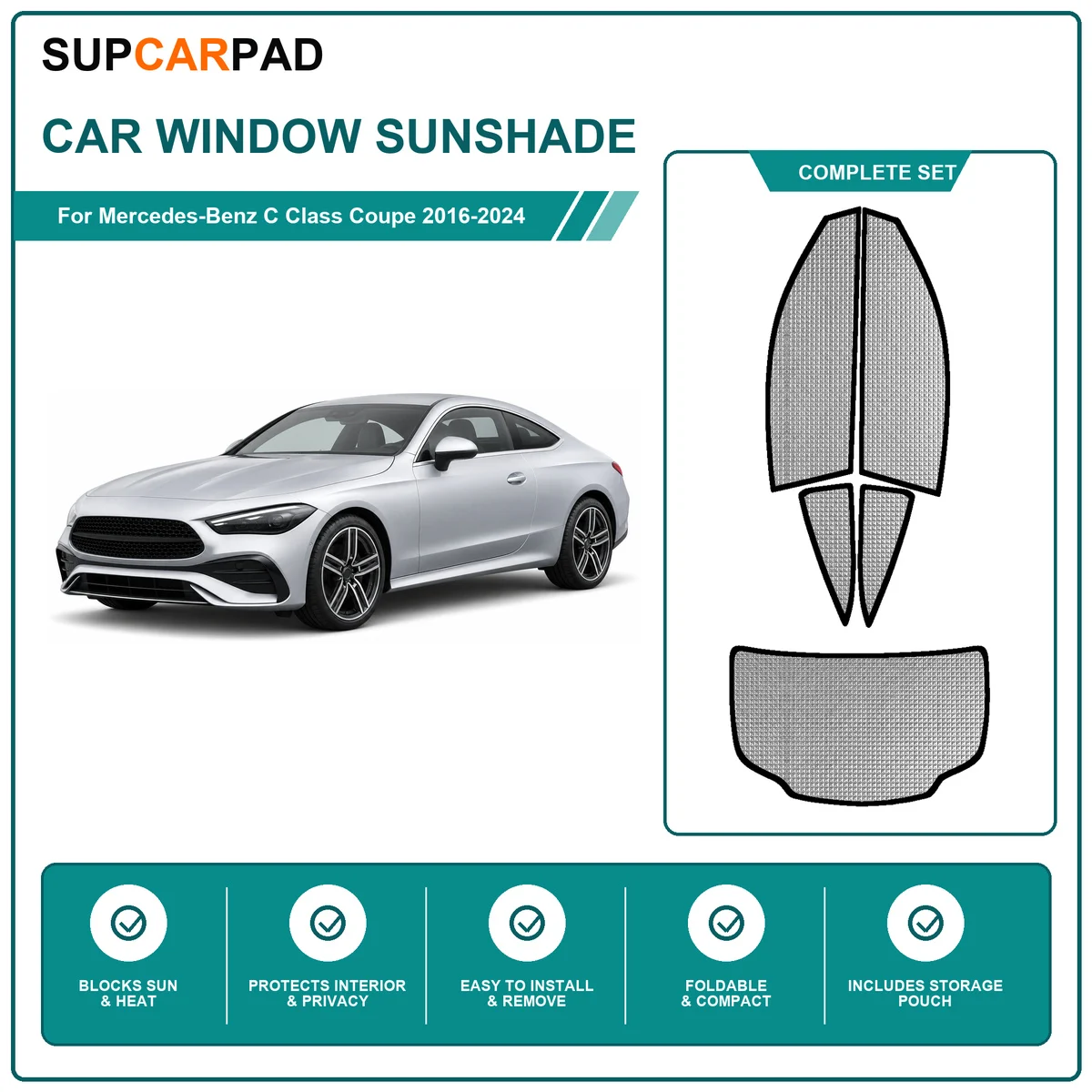 For Mercedes-Benz C Class Coupe 2016-2024 Full Set Car Window Sunshades UV Block Privacy Heat Insulated Foldable Car Curtain