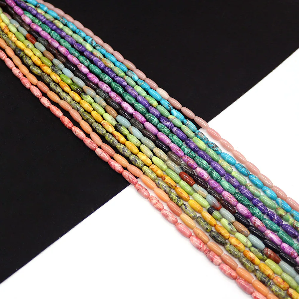 

5x12mm Rice-shaped Dyed Imperial Stone Polished Straight Hole Bead Multi-color Synthetic Semi-precious Stone Jewelry Materials
