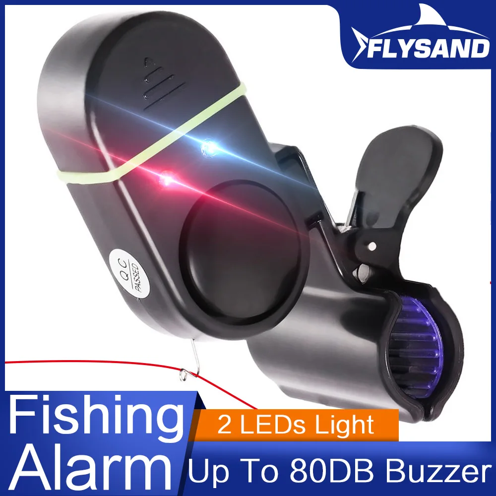 FLYSAND Fishing Alarm Fish Bite Lure Alert Alarm Sound Bell LED Light Indicator Clip-on Fishing Rod Outdoor Buzzer Fishing Tool