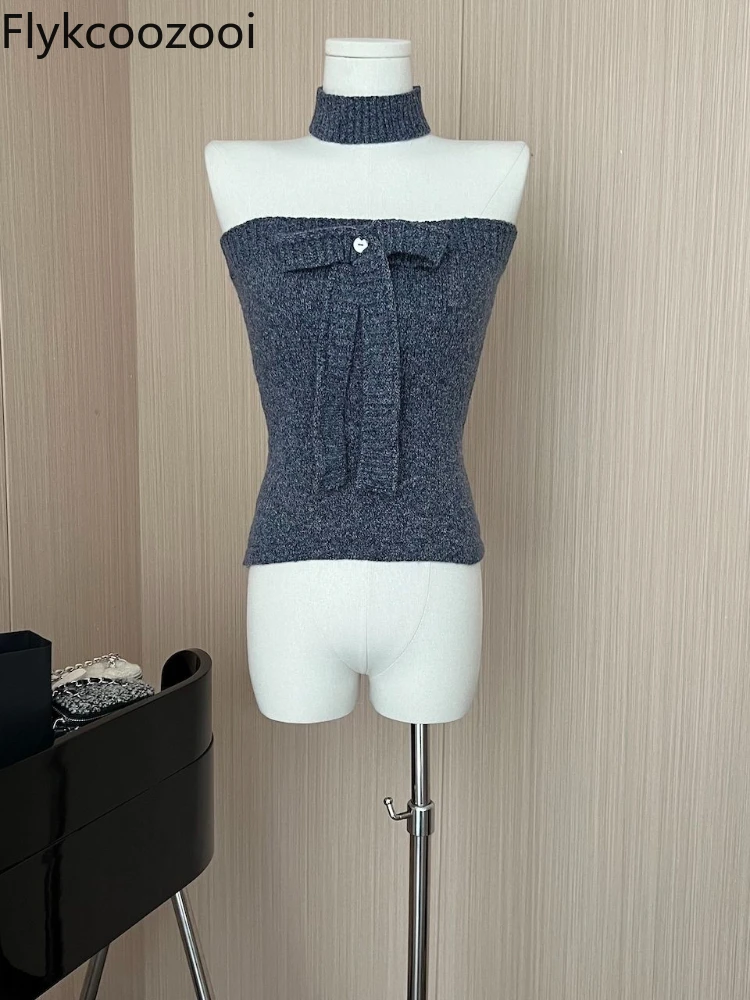 Autumn Slim Fit Sweet Spicy Sexy Short Chic Knitted Sleeveless Sweater Fashion Blusa Inverno Feminina Knitted Tube Top