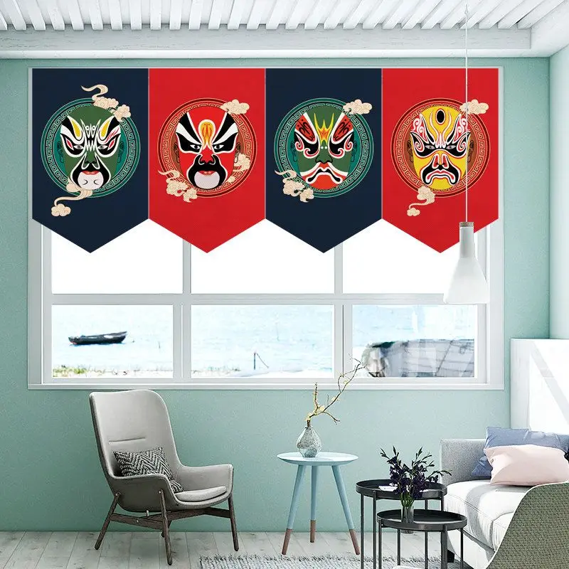 VIKAMA Retro Peking Opera Face Triangle Hanging Pennant Curtain Chinese Style Banner Restaurant Tea Shop Home Wall Decor Curtain