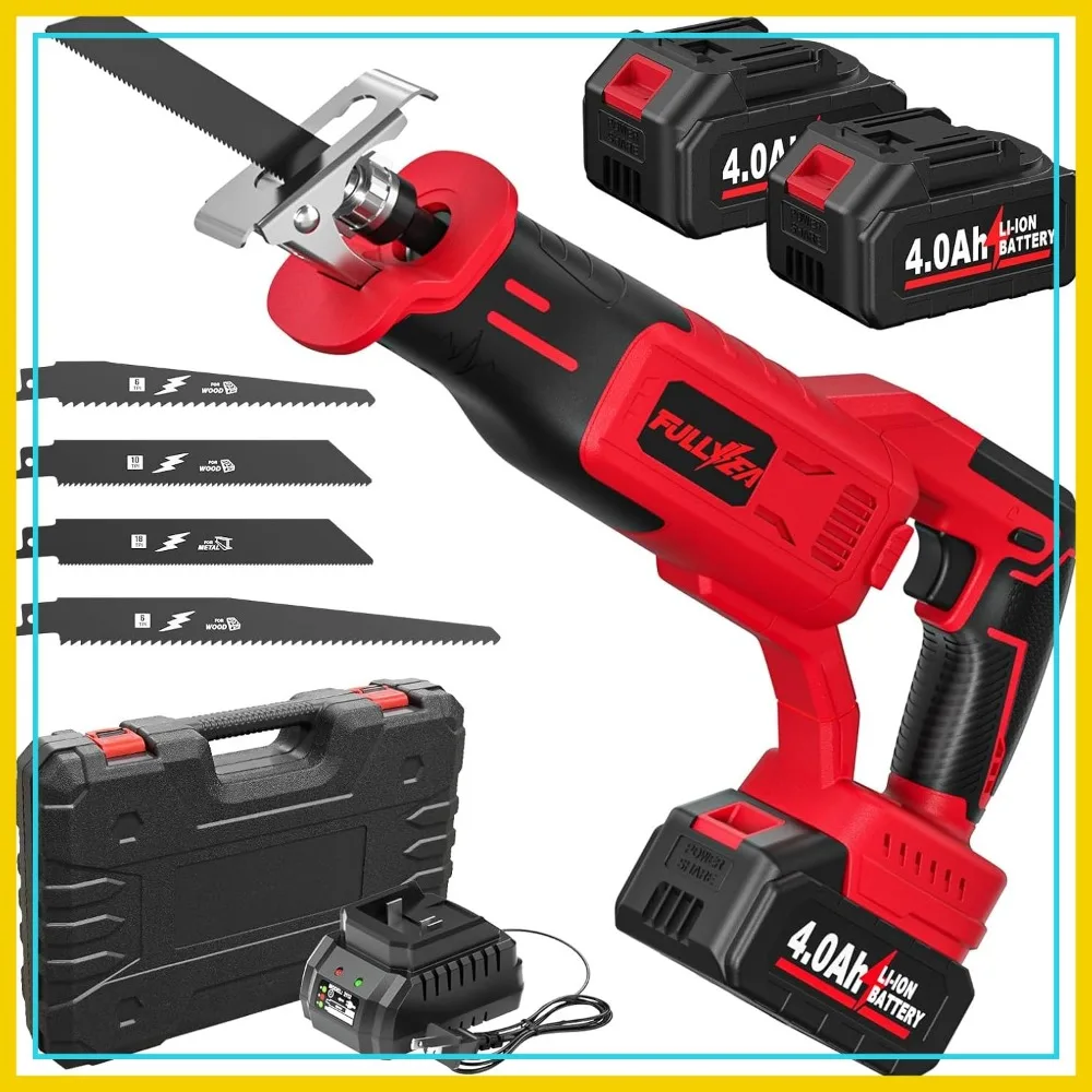 

Cordless Reciprocating Saw, 3500 SPM Brushless, Tool-Free Blade Change, 2x4.0Ah Batteries, for Wood/Metal/Plastic Cutting
