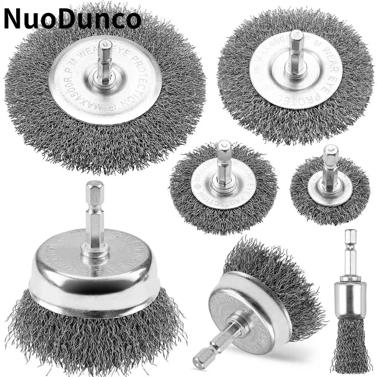 

7 Pcs Wire Wheel Wire Brush Wheel Cup Brush Set for Drill 1/4 Inch Hex Shank Drill Wire Brush Set for Removing Rust Paint