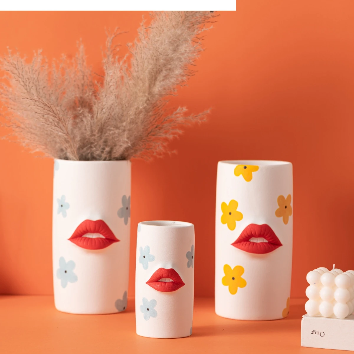 Ceramic Vase Cartoon Lips Abstract Lip Flower Floral Arrangement Accessories Terrarium Home Decoration