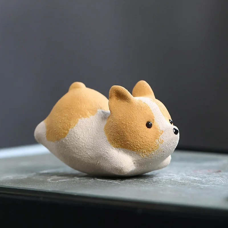 

Purple Clay Tea Pet Yixing Corgi Small Ornaments, Tumbler Little Flying Dog Tea Pet Play, Tea Set Accessories Home Decoration