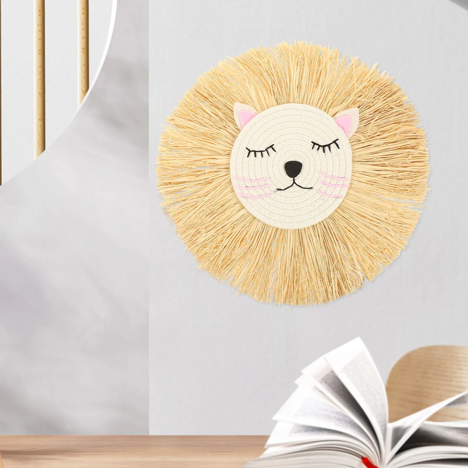 Cartoon Lion Head Woven Wall H - Macrame Wall Hanging review and price
