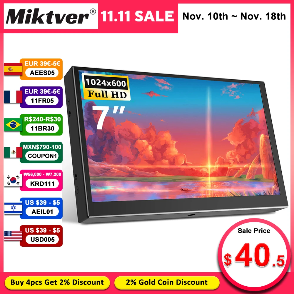 Miktver S 701H Mini 7 Inch Industrieel Scherm Hd 1024X600 Hdmi Monitor Tft Paneel Metalen Behuizing