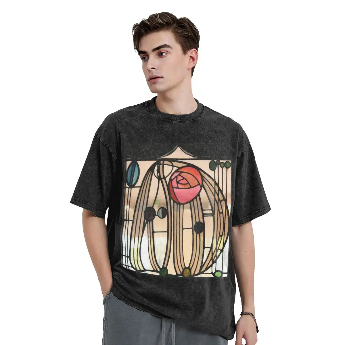 

Charles Rennie Mackintosh Washed T Shirts Vintage Short Sleeve Hip Hop T-Shirt Streetwear Tops Tees for Men Women