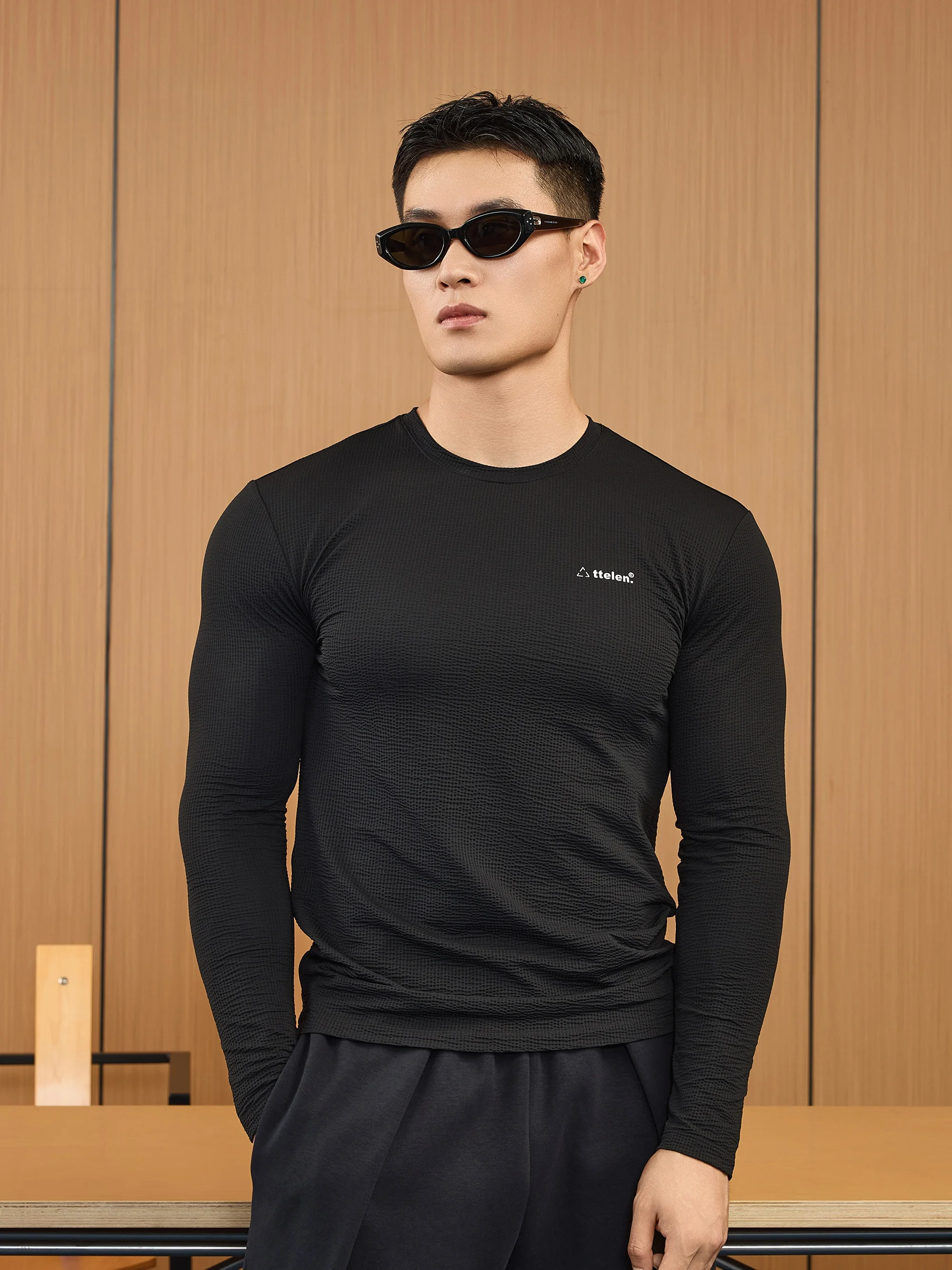 

TTelen высокоэластичная дышащая сотовая морщинистая плотная тренировочная спортивная одежда длинная футболка све для мужчин осенний сезон