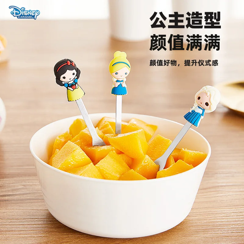 Disney Snow White Children\'s Tableware Fruit Fork Set Creative Mermaid Fruit Home Stainless Steel Fruit Dessert Cake Fork 6pcs