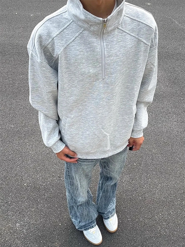 

Мужская толстовка Cleanfit с молнией на плече, осенняя, в стиле ретро, американская спортивная куртка, приталенная, с длинными рукавами, повседневная, модная