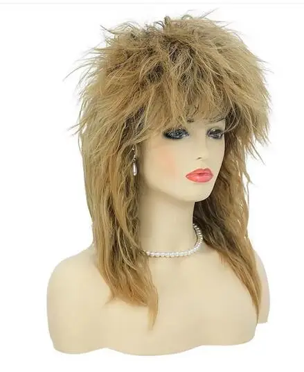 Peluca de disfraz de Tina Diva para mujer, pelo sintético de los años 80, rubia grande, estilo balancín, Mullet, Glam, Punk, Rock, Rockstar, Cosplay