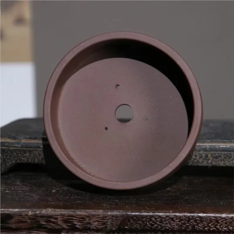 Maceta de barro púrpura para bonsái de escritorio, maceta pequeña tres patas, suculenta china hecha a mano con agujero