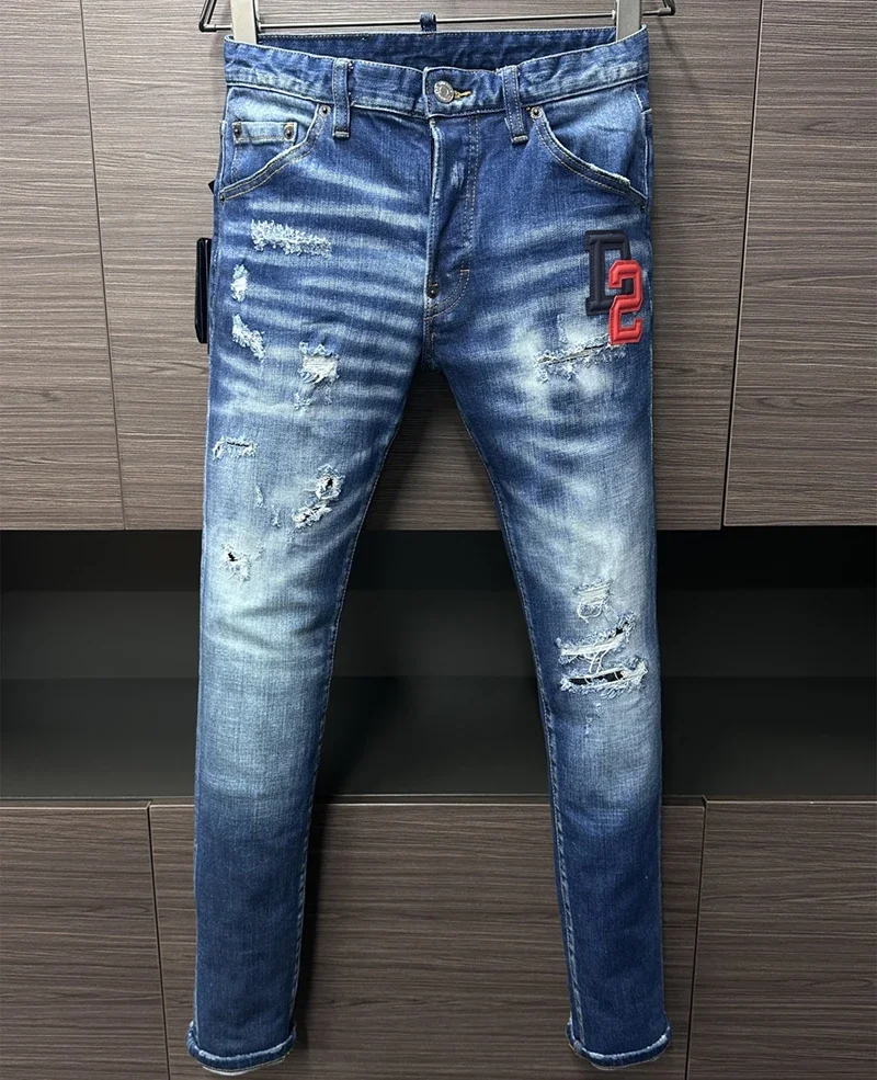 

ICON BRAND D2 Men Jeans Denim Pants Hole Slim Pencil Trousers Metal Buttons Party Classics Fashionable blue Dsq2 JENAS