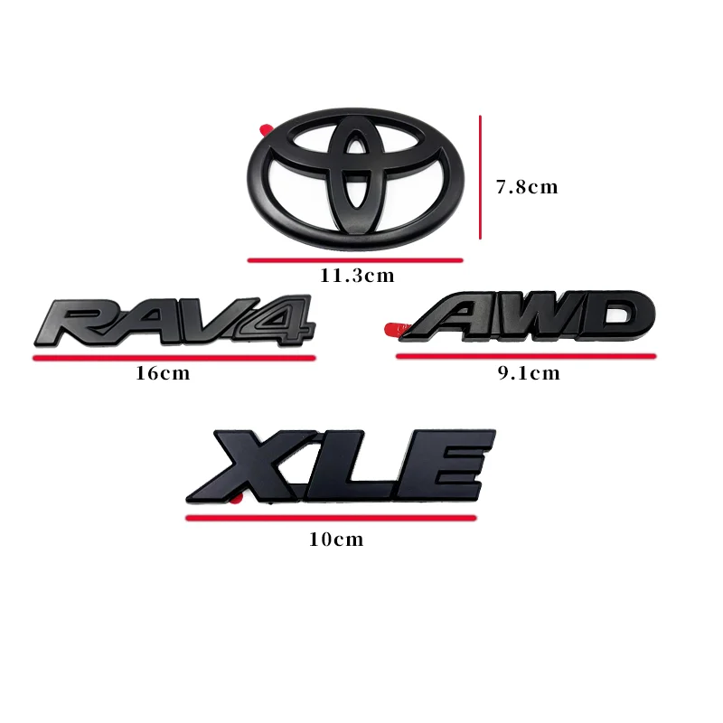 

Kit d'emblèmes ABS OVERLAY pour TOYOTA RAV4 XLE LE AWD HYBRID 2019-2024, noir mat, autocollant pour coffre, accessoire de voitur