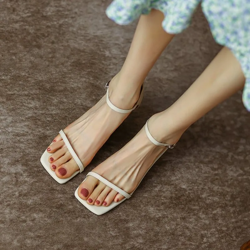 Square Toe One-line Open-toe Sandals for Women's Summer in 2026, Versatile Slim Heel Anti-slip High-heeled Sandals image 6