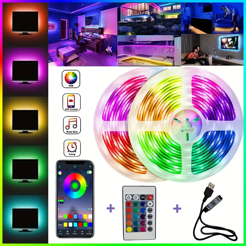 

LED Strip Lights USB RGB Bluetooth LED Strip ,1/2 /3/ 4 /5 /10/15/20/30m TV LED Backlight For Christmas TV Bedroom Decoration