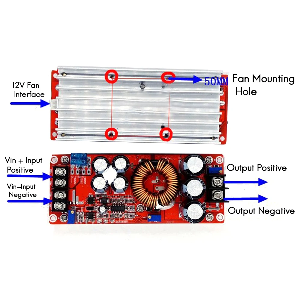 A64I 1200W 20A DC Converter Boost Car Step-Up Power Supply Module Adjustable Voltage Converter 8-60V to 12-83V