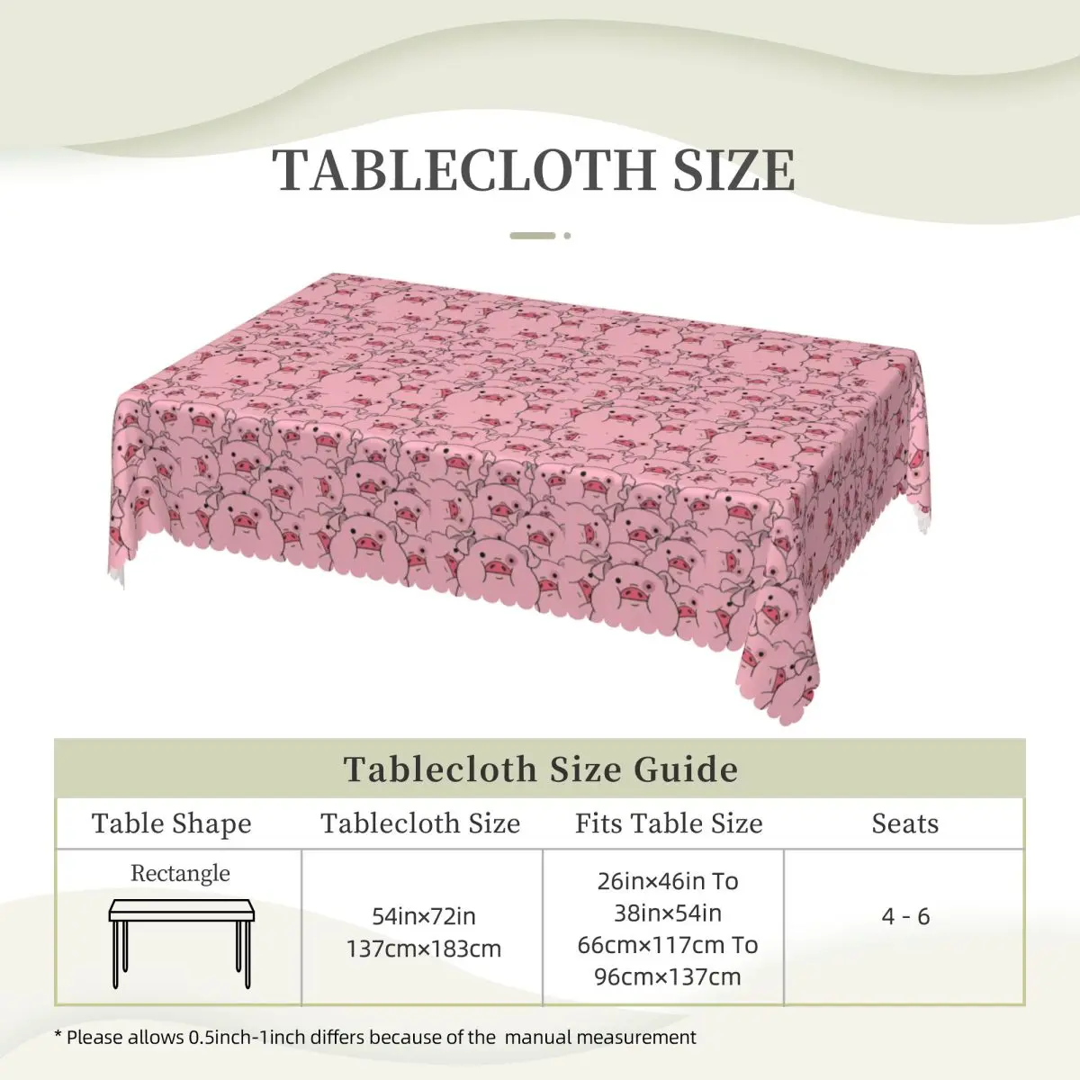 Cute Pet Pig Waddles Cartoon Customized Rectangular Tablecloth Oilproof Table Cover for Dining Events Table Cloth