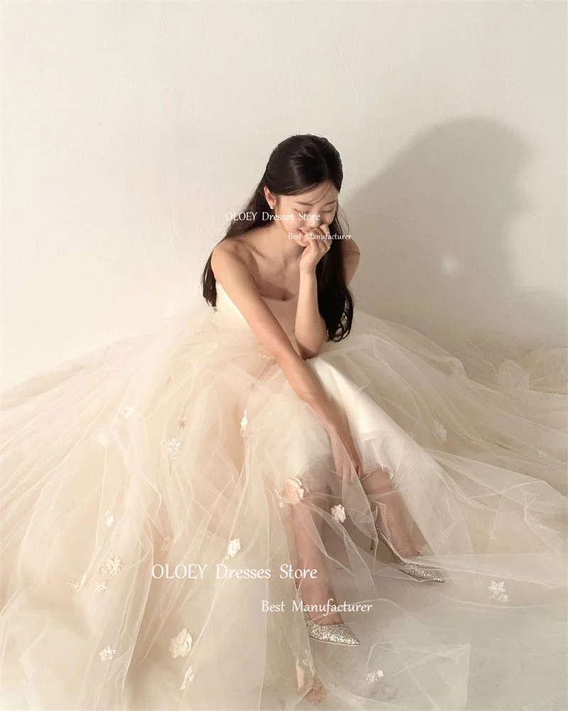 OLOEY fata corea una linea abiti da sposa senza spalline morbido Tulle fiori corsetto indietro abiti da sposa abito da sera formale 2024