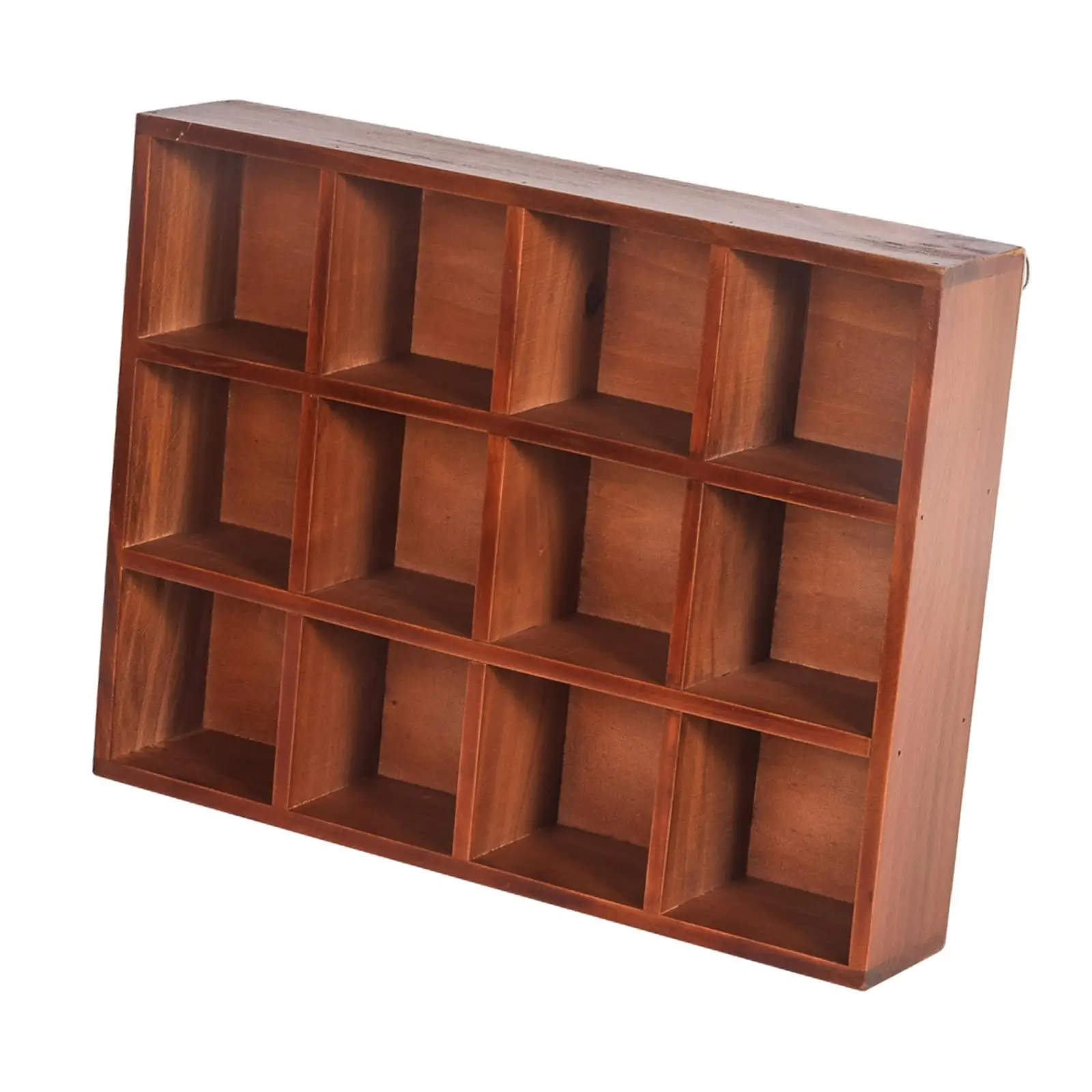 Wooden Shadow Box 12 Compartment Display Shelf 15x2.8x11.6inch Wall Mounted