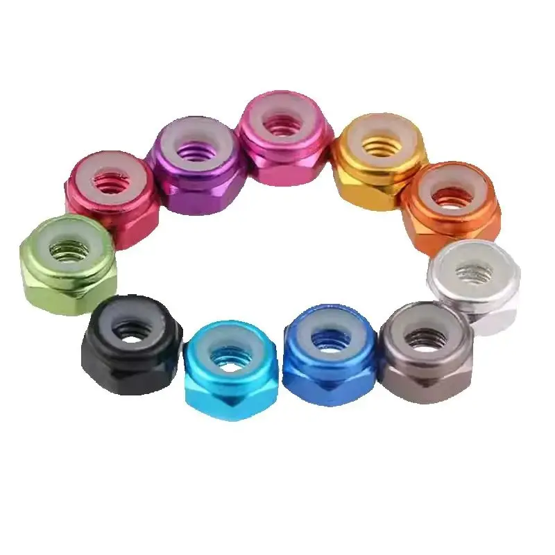 Colored Aluminum Alloy Lock Nut M2-M8 Hexagon Nut with Nylon Insert Self-Locking Anti-Loose Stop Back Screw Cap 2.5*3x4/5/6