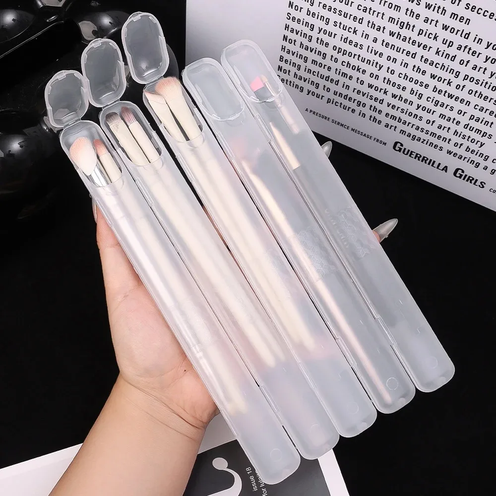 Caja de almacenamiento de brochas de maquillaje transparente portátil |   Organizador a prueba de polvo con tapa para brochas de maquillaje, lápices para cejas, delineador de ojos, Bea