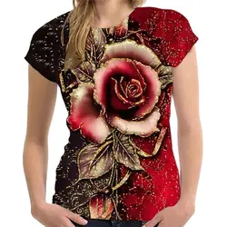 Men's and women's short sleeved T-shirt, rose 3D printing, fashionable Harajuku round neck shirt, 6XL men's and women's T-shirt