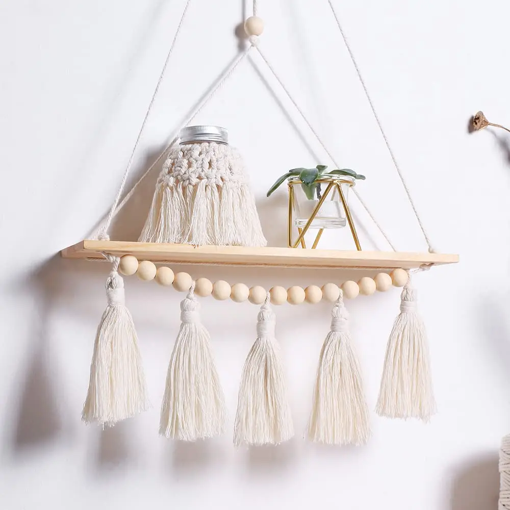 Makramee-Wandregal zum Aufhängen, schwebendes Wandregal, Boho-Heimdekoration, Regale, Wand, Holzdekoration für Schlafzimmer, Wohnzimmer, Kinderzimmer, Geschenk – Detail 10